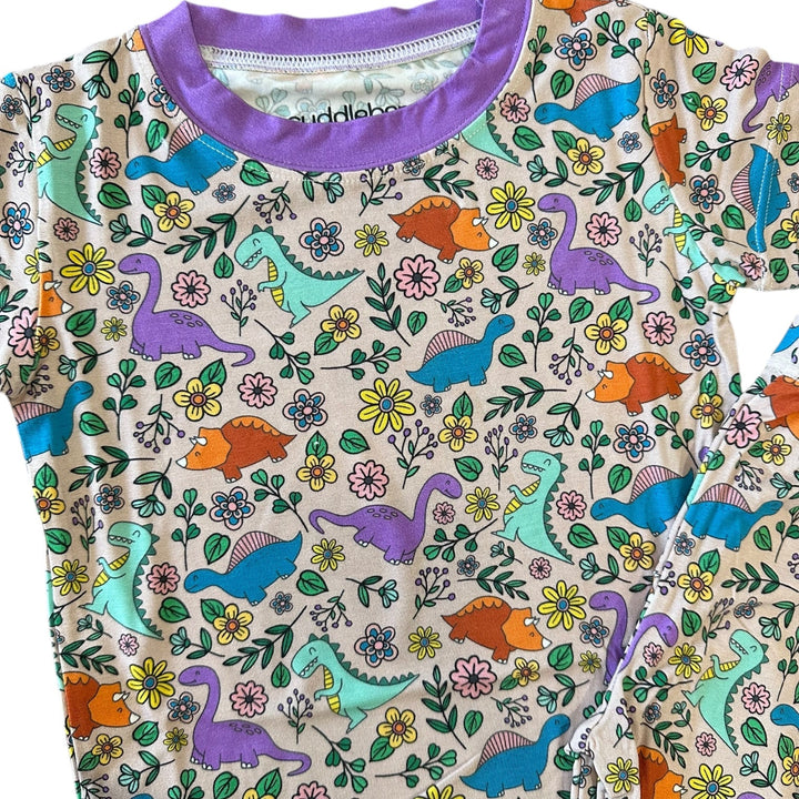 Dinosaur Floral Short Sleeve Two-Piece PJ's