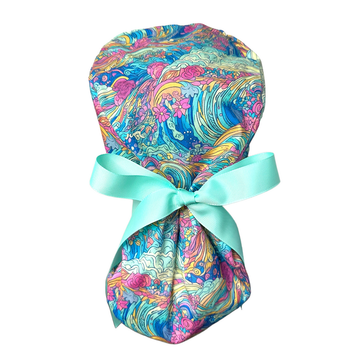 Preppy Waves Ponytail Scrub Cap for Women, By Sunshine Caps Co.