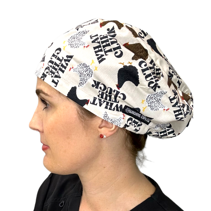 What the Cluck Euro Scrub Cap for Women, by Sunshine Caps Co