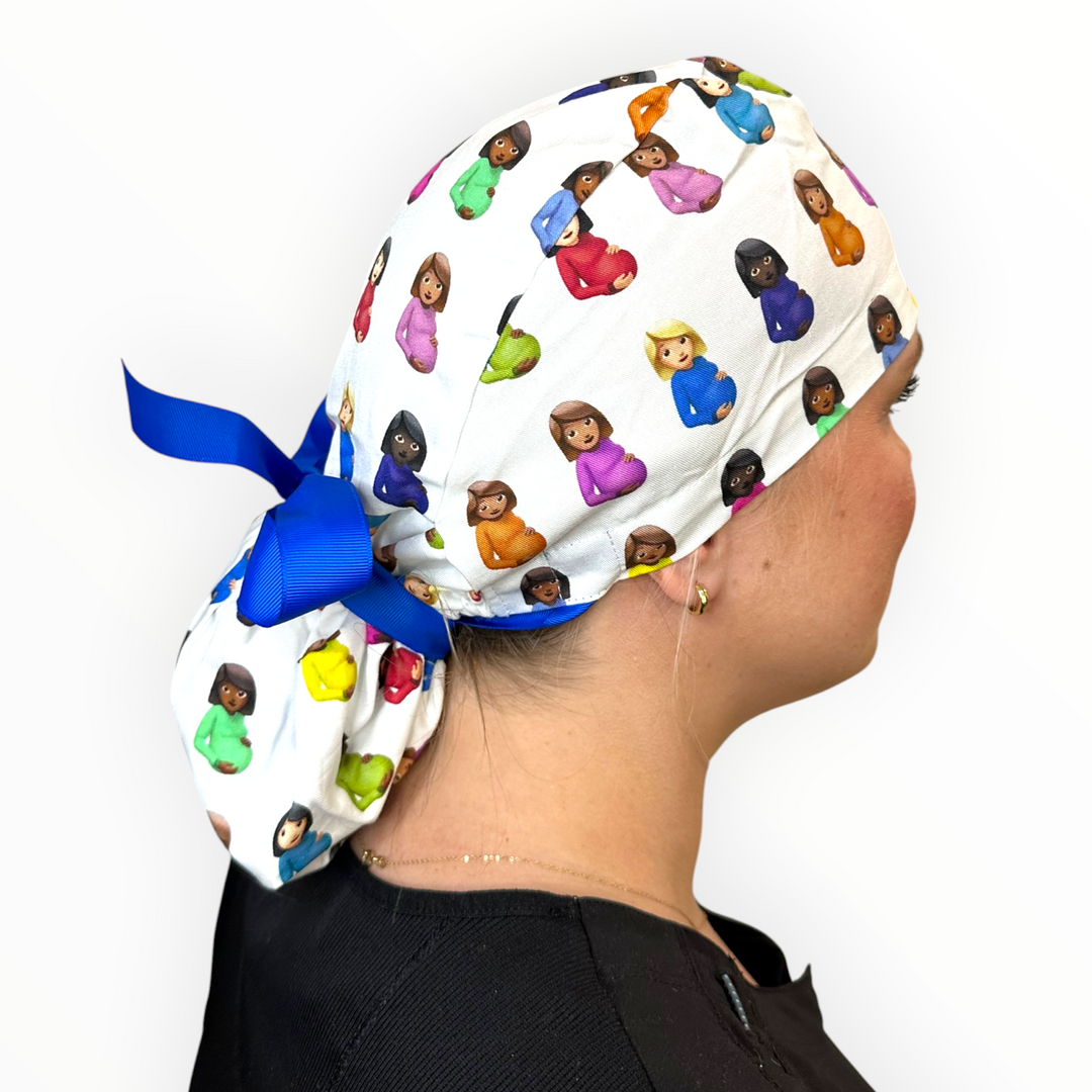 Maternity White- Ponytail Scrub Cap