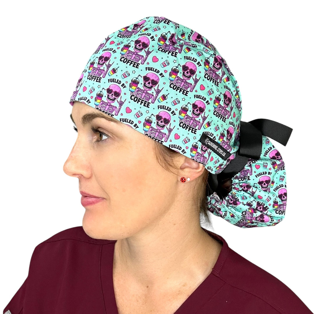 Fueled By Coffee- Ponytail Scrub Cap
