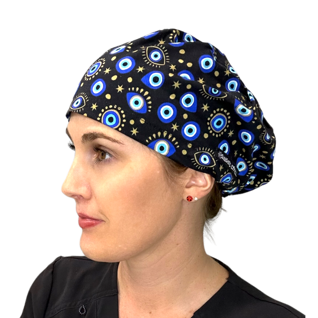 Evil Eye Black Euro Scrub Cap for Women, by Sunshine Caps Co