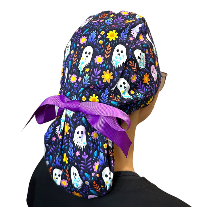 Ghost Floral- Ponytail Scrub Cap