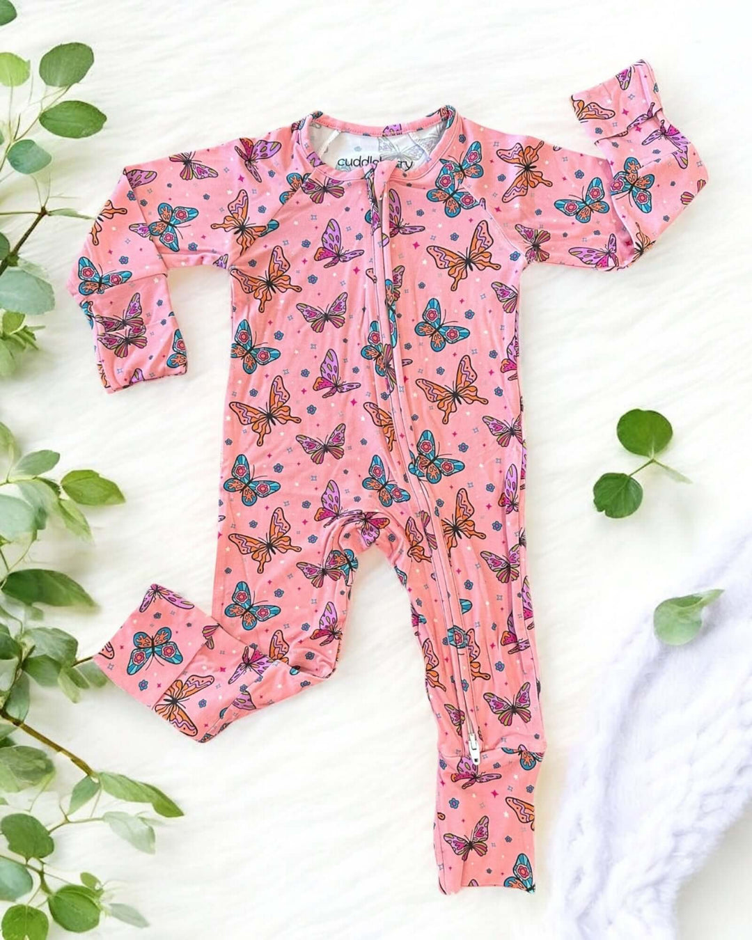 Pink Butterfly Bamboo Zipper Sleeper