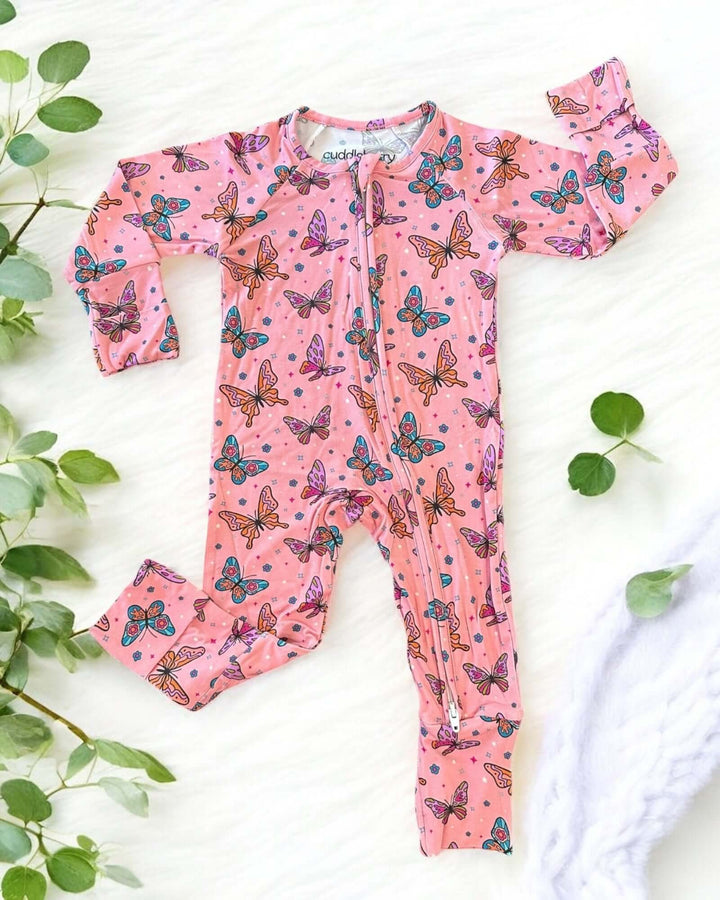 Pink Butterfly Bamboo Zipper Sleeper