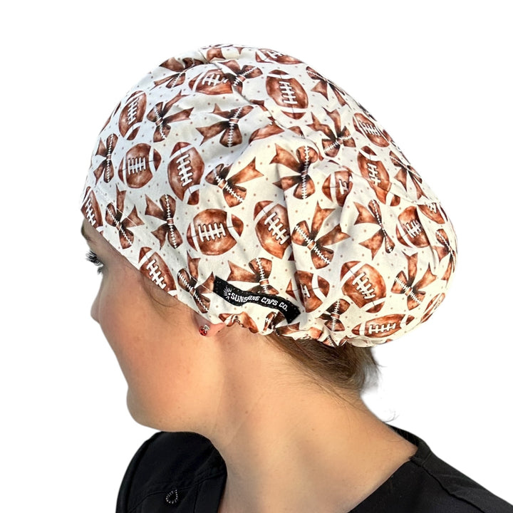 Football & Bows- Euro Scrub Cap