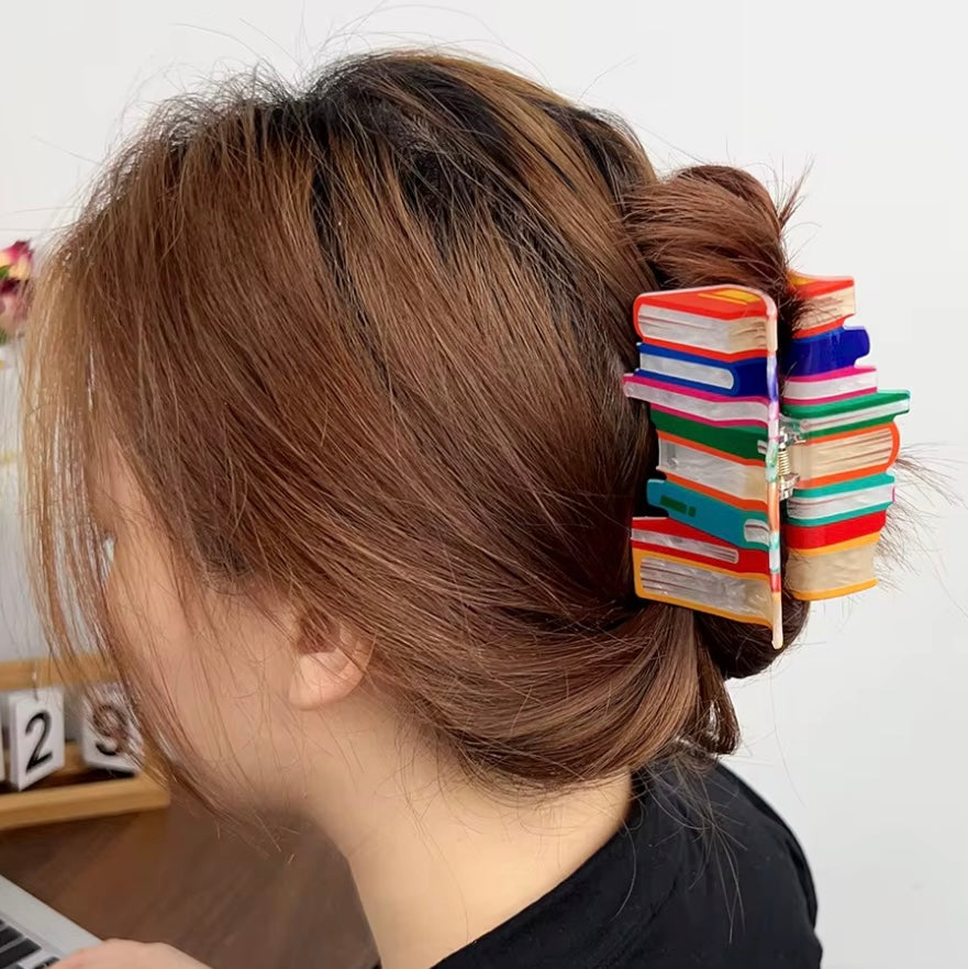 book stack hair claw clip