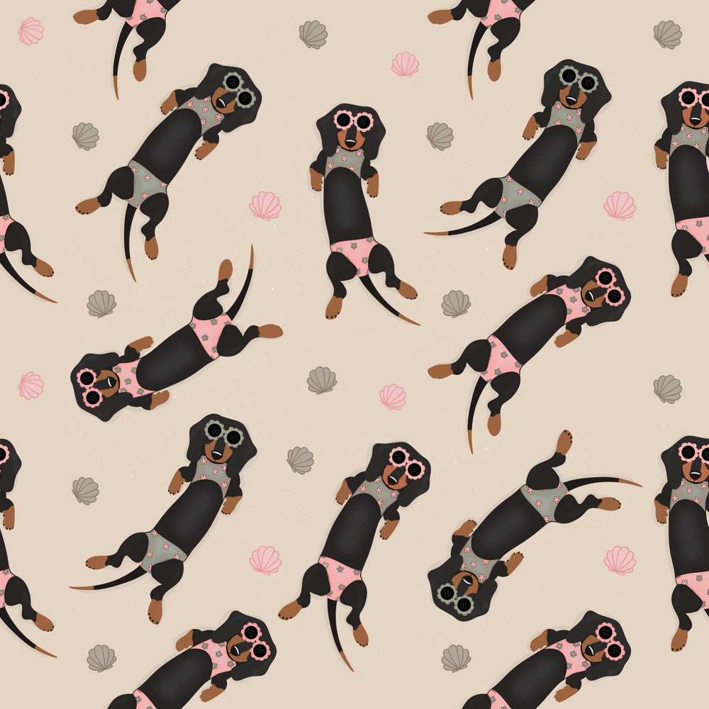 weenies in bikinis dog Ponytail Scrub Cap for Women, By Sunshine Caps Co.