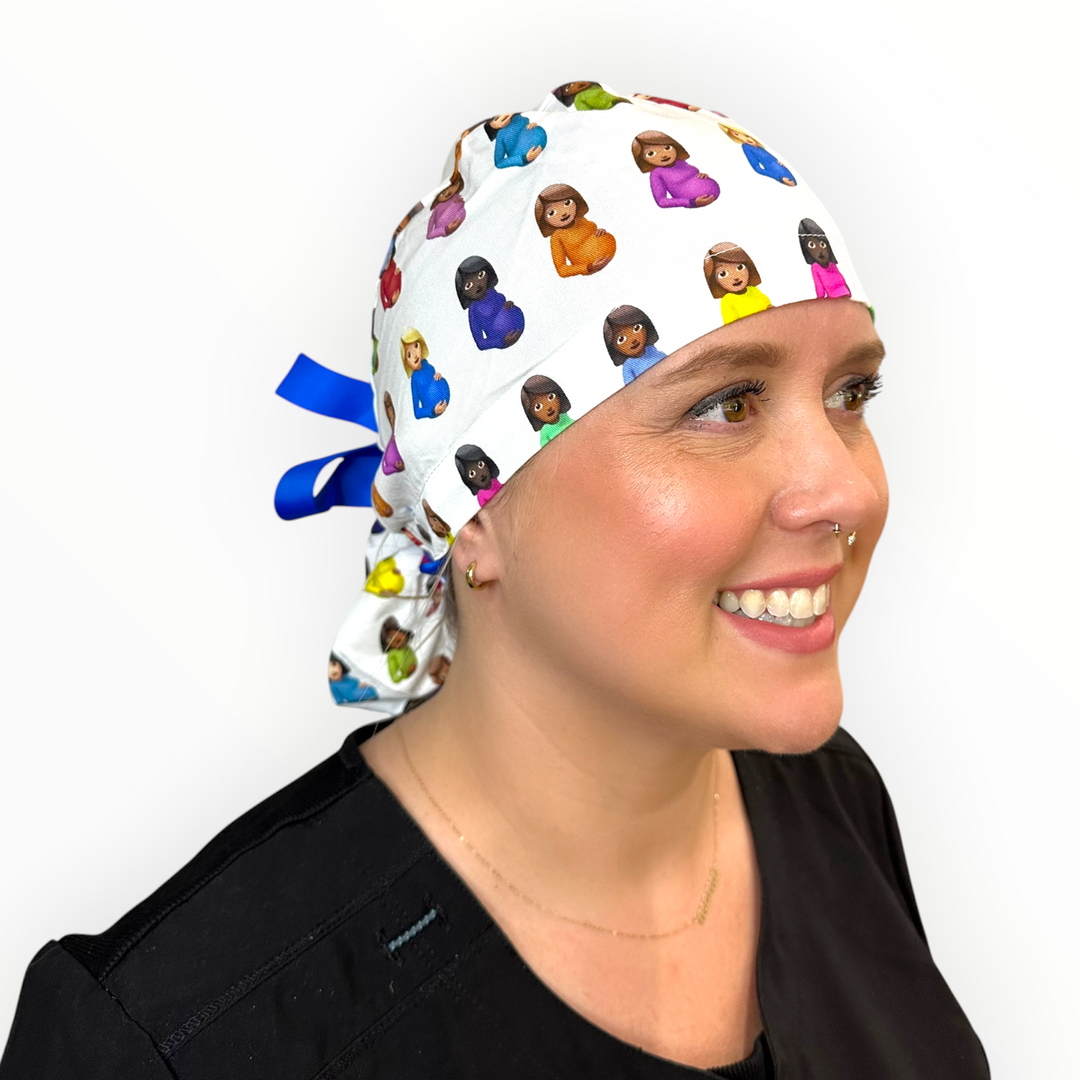 Maternity White- Ponytail Scrub Cap