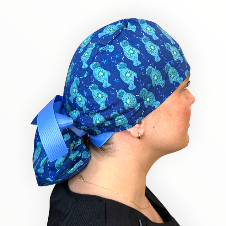 Manatee Tides- Ponytail Scrub Cap