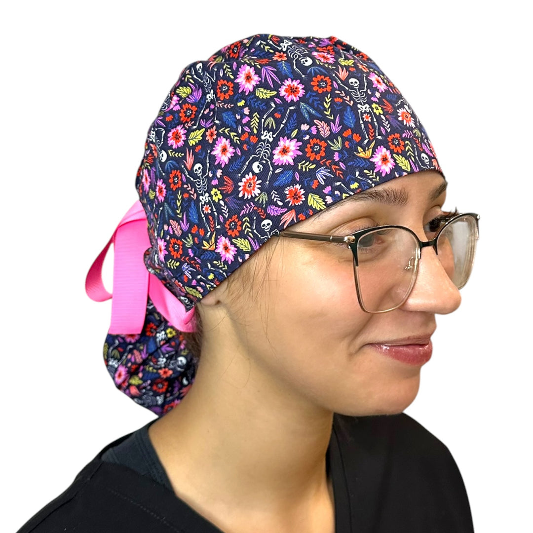 Skeletons in Bloom- Ponytail Scrub Cap