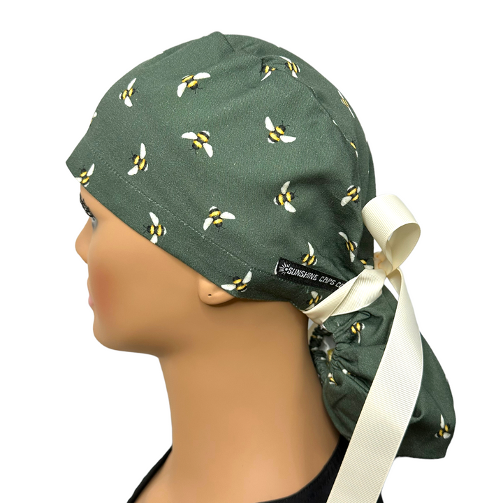 buzzing bees Ponytail Scrub Cap for Women, By Sunshine Caps Co.