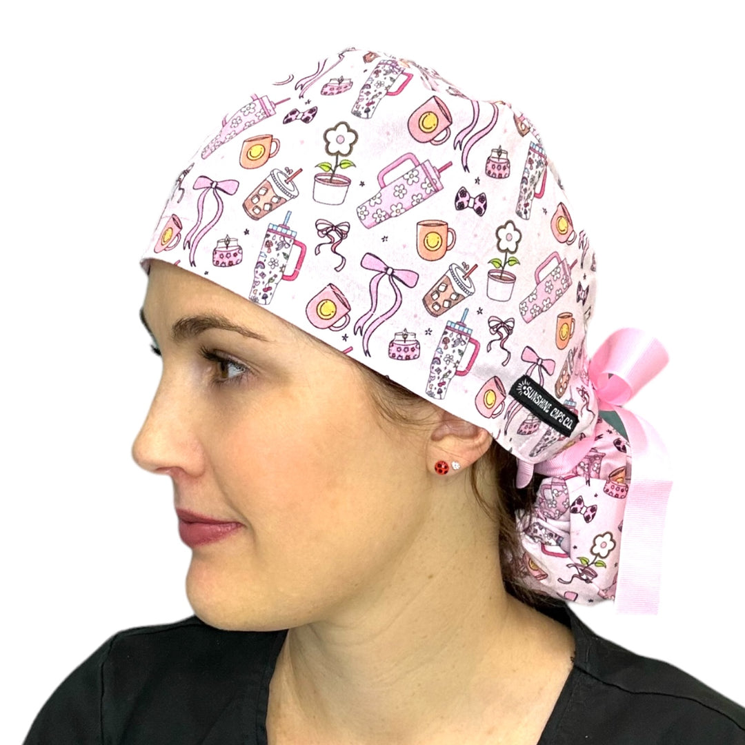 Girly Girl Ponytail Scrub Cap for Women, By Sunshine Caps Co.