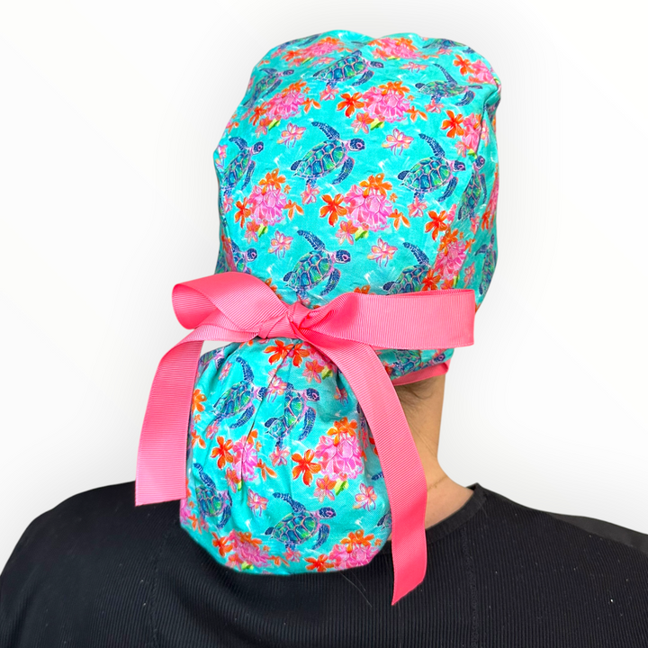 Tropical Turtles- Ponytail Scrub Cap