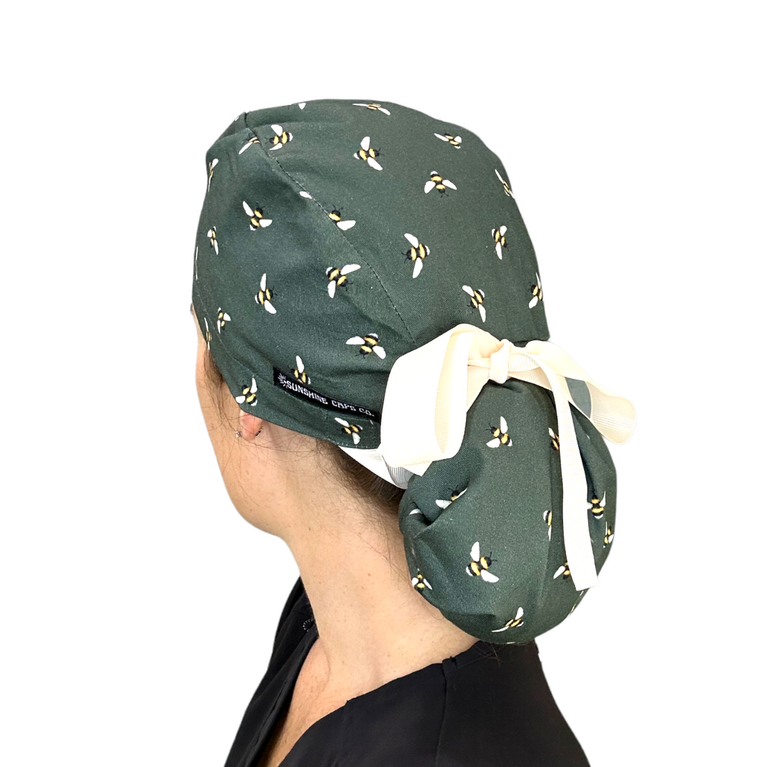 buzzing bees Ponytail Scrub Cap for Women, By Sunshine Caps Co.