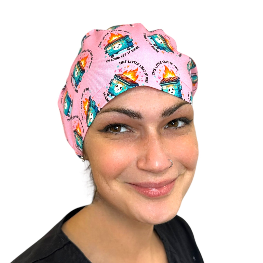 Dumpster Fire 'This Little Light of Mine" Euro Scrub Cap for Women, by Sunshine Caps Co