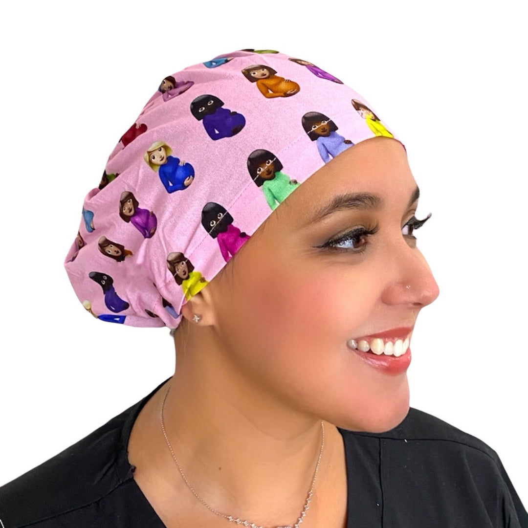 Pink Pregnant Emoji Euro Scrub Cap for Women, by Sunshine Caps Co
