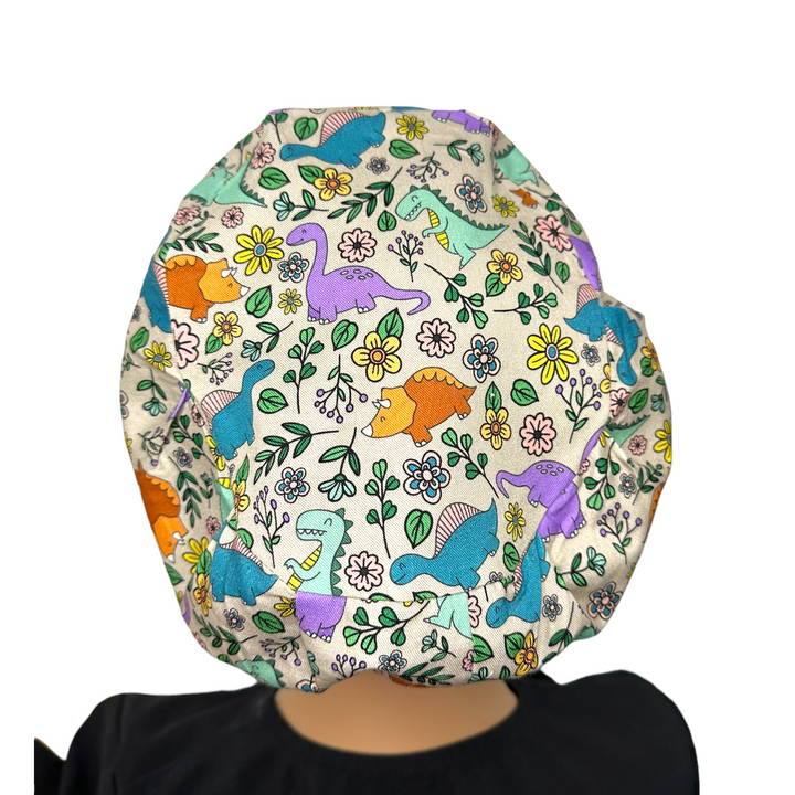 Dinosaur Floral Euro Scrub Cap for Women, by Sunshine Caps Co