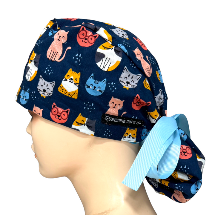 Smarty Cat Ponytail Scrub Cap for Women, By Sunshine Caps Co.
