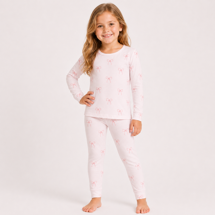 Pink Bows Long Sleeve Two-Piece PJ's