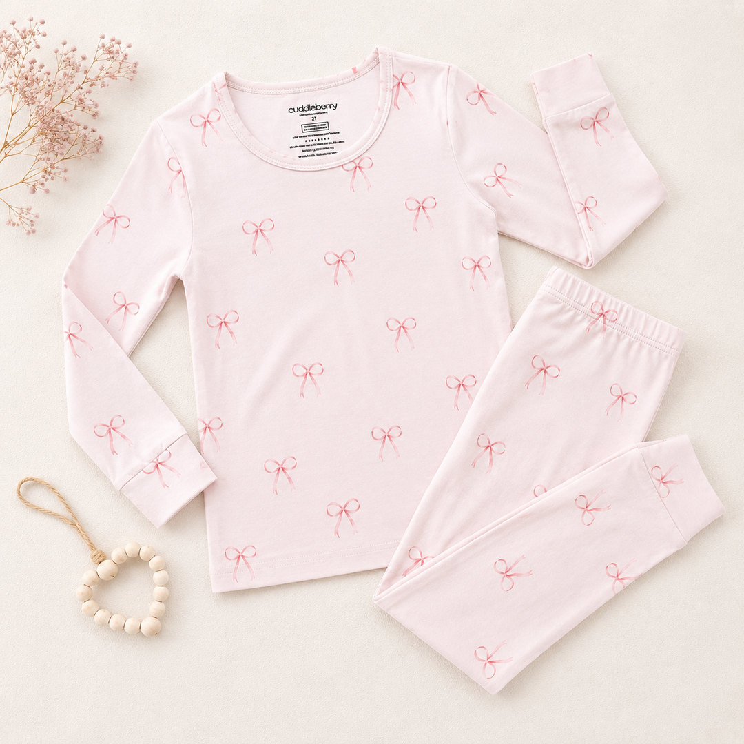 Pink Bows Long Sleeve Two-Piece PJ's