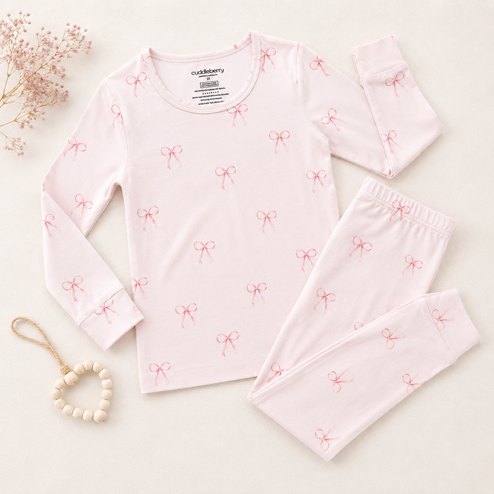 Pink Bows Long Sleeve Two-Piece PJ's
