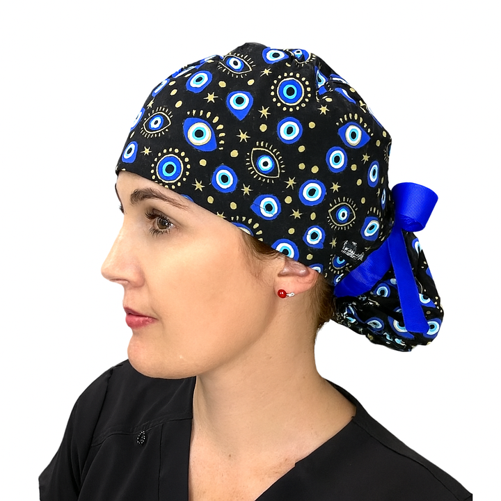Evil Eye Black- Ponytail Scrub Cap