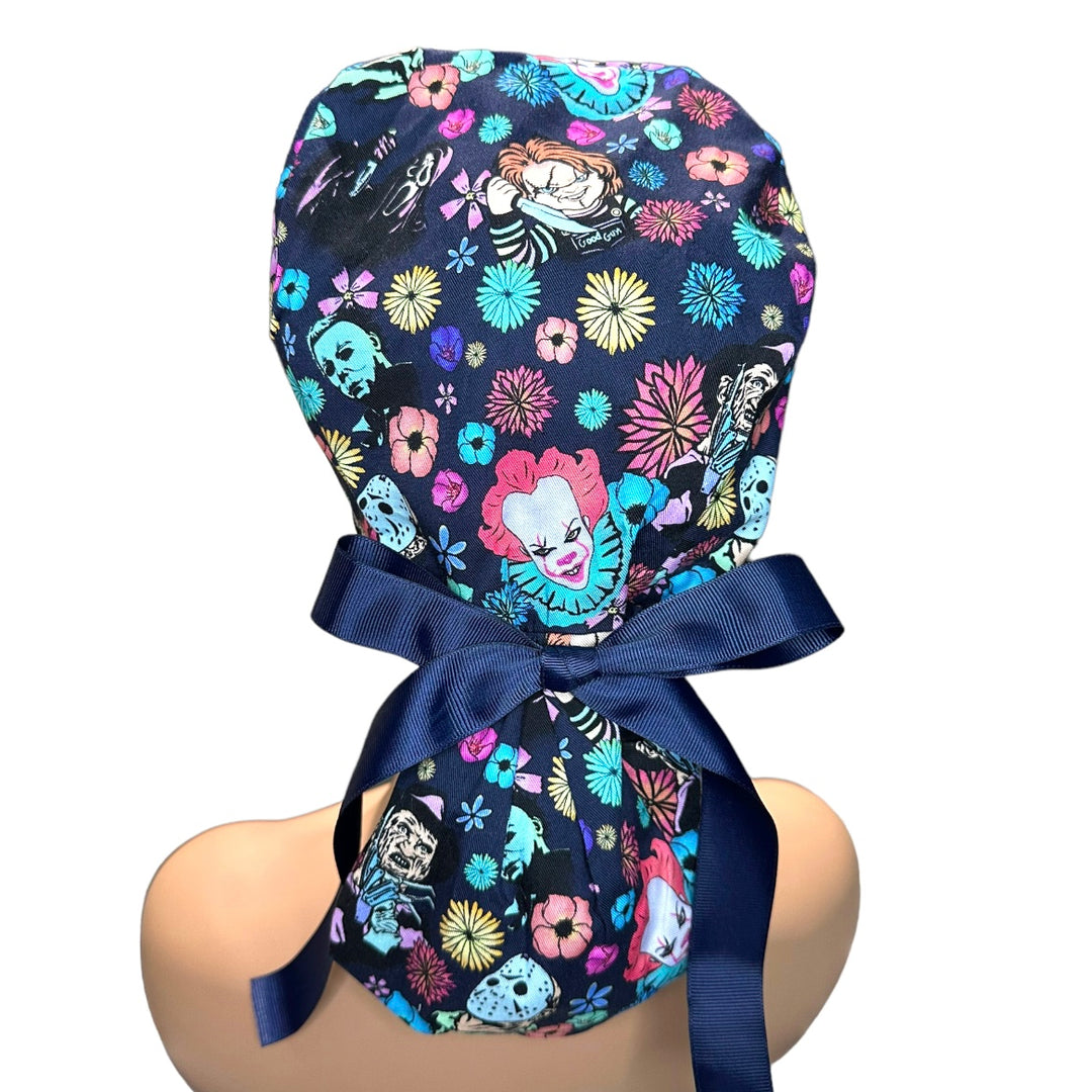 Horror Floral Halloween Ponytail Scrub Cap for Women, By Sunshine Caps Co.