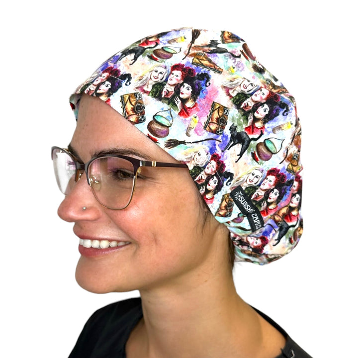 Hocus Pocus Halloween Euro Scrub Cap for Women, by Sunshine Caps Co
