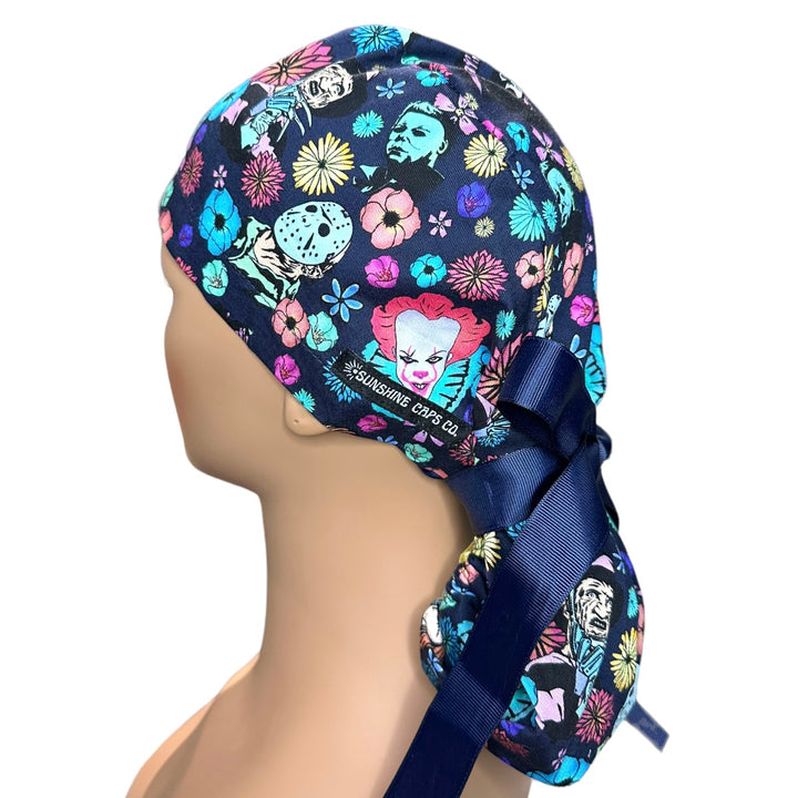 Horror Floral Halloween Ponytail Scrub Cap for Women, By Sunshine Caps Co.