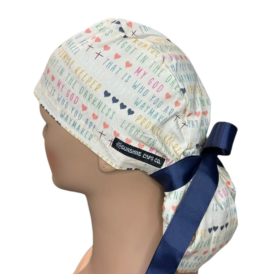My God Waymaker Ponytail Scrub Cap for Women, By Sunshine Caps Co.
