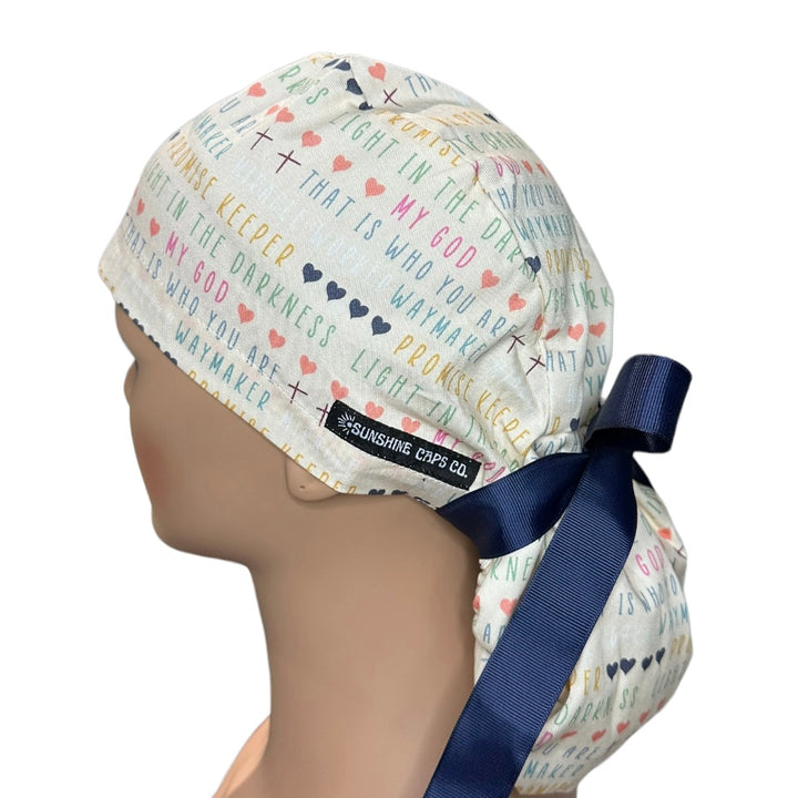 My God Waymaker Ponytail Scrub Cap for Women, By Sunshine Caps Co.