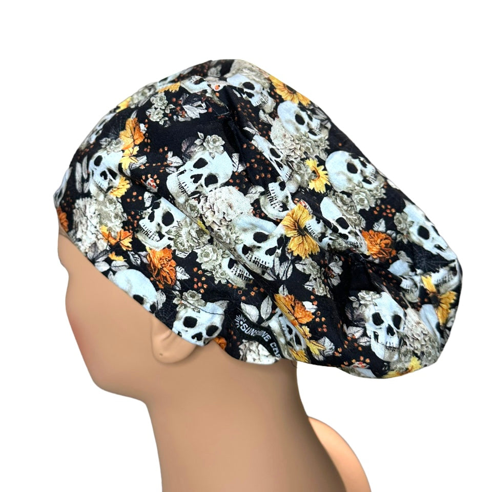 Autumn Skulls Halloween Euro Scrub Cap for Women, by Sunshine Caps Co