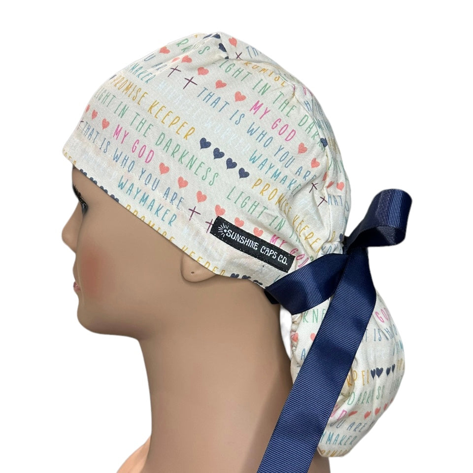 My God Waymaker Ponytail Scrub Cap for Women, By Sunshine Caps Co.