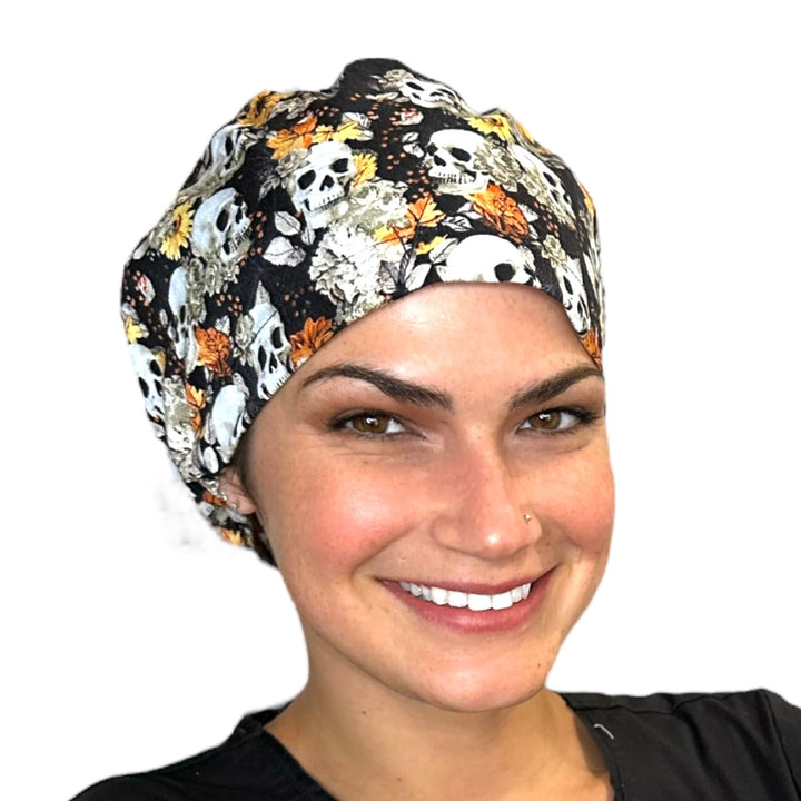 Autumn Skulls Halloween Euro Scrub Cap for Women, by Sunshine Caps Co