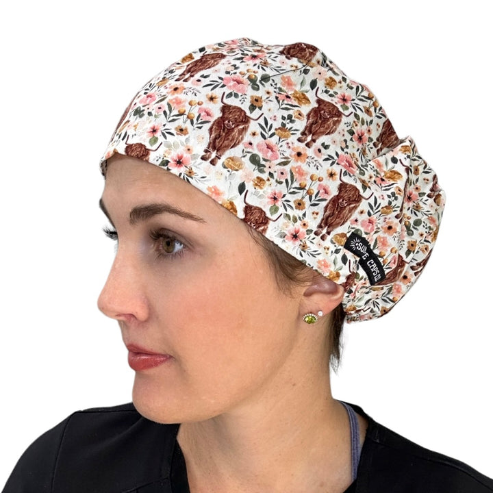 highland Cow Euro Scrub Cap for Women, by Sunshine Caps Co