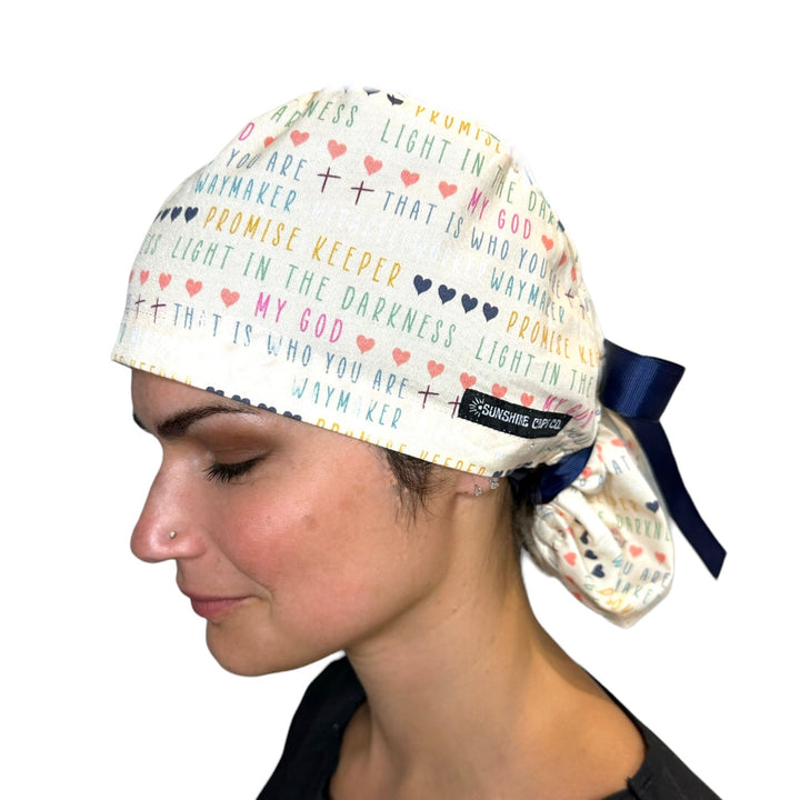 My God Waymaker Ponytail Scrub Cap for Women, By Sunshine Caps Co.