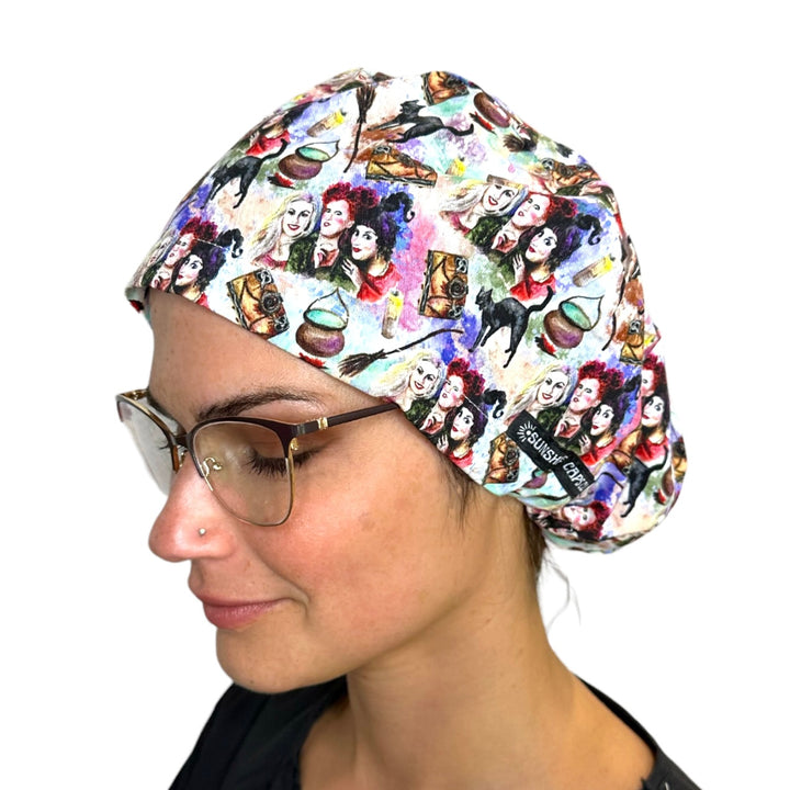 Hocus Pocus Halloween Euro Scrub Cap for Women, by Sunshine Caps Co