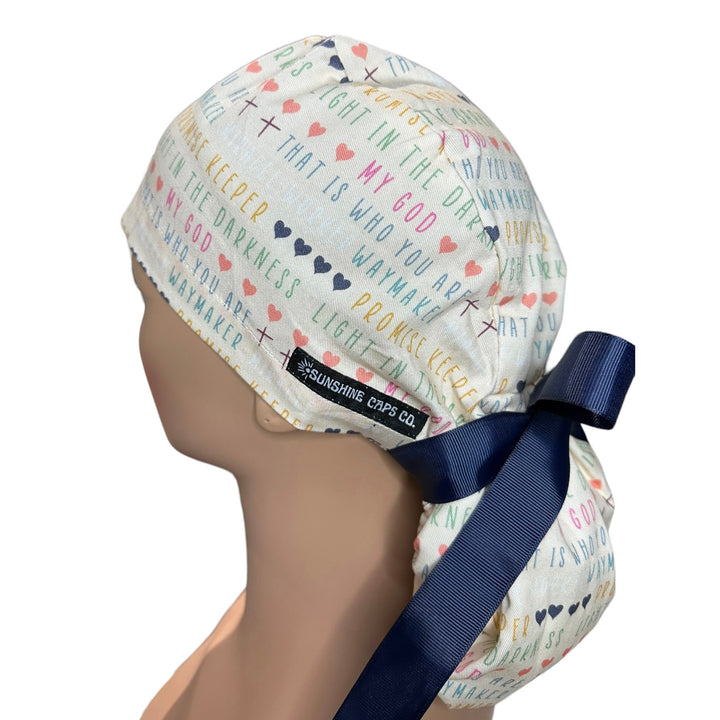 My God Waymaker Ponytail Scrub Cap for Women, By Sunshine Caps Co.