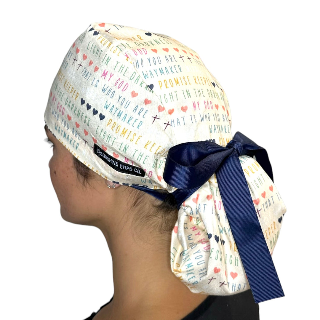 My God Waymaker Ponytail Scrub Cap for Women, By Sunshine Caps Co.