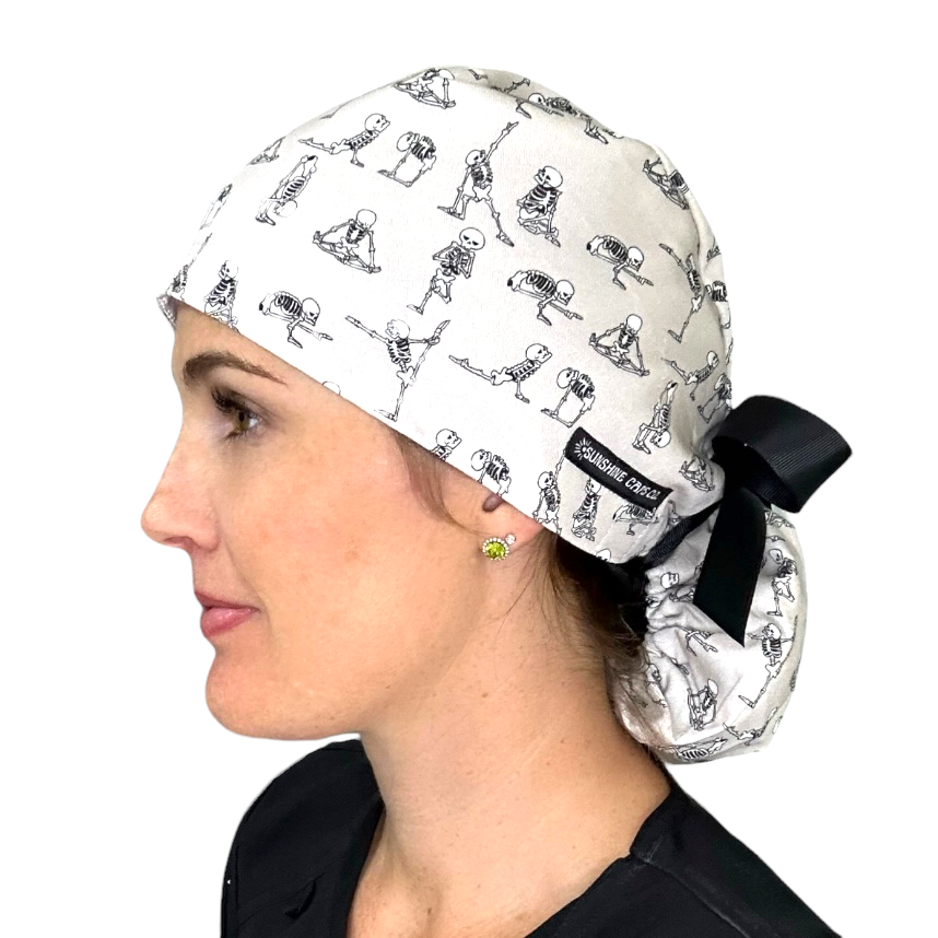 Yoga Skeleton Ponytail Scrub Cap for Women, By Sunshine Caps Co.