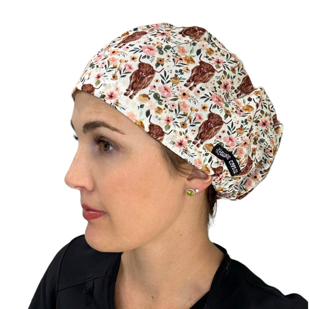 highland Cow Euro Scrub Cap for Women, by Sunshine Caps Co
