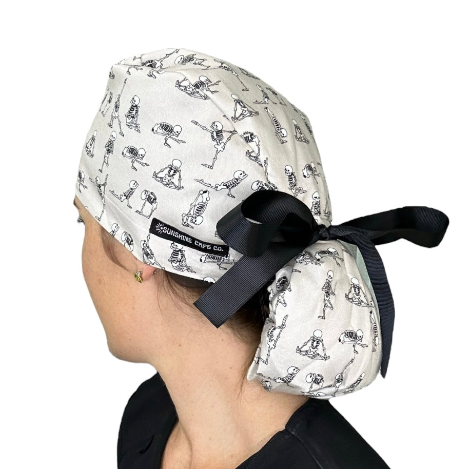 Yoga Skeleton Ponytail Scrub Cap for Women, By Sunshine Caps Co.
