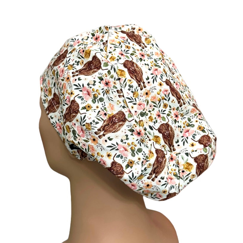 highland Cow Euro Scrub Cap for Women, by Sunshine Caps Co