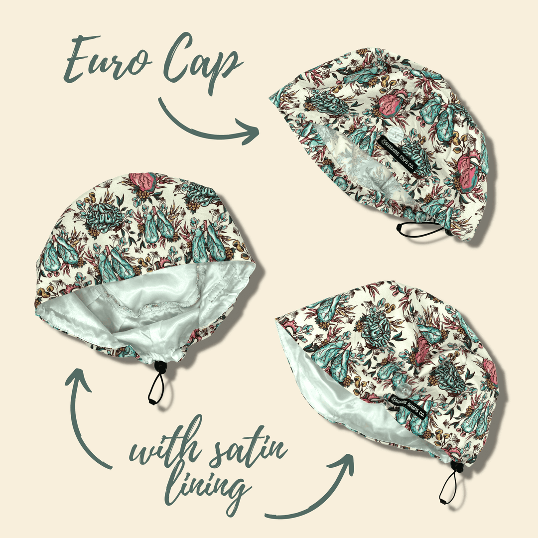 euro scrub cap sample, with satin lining option