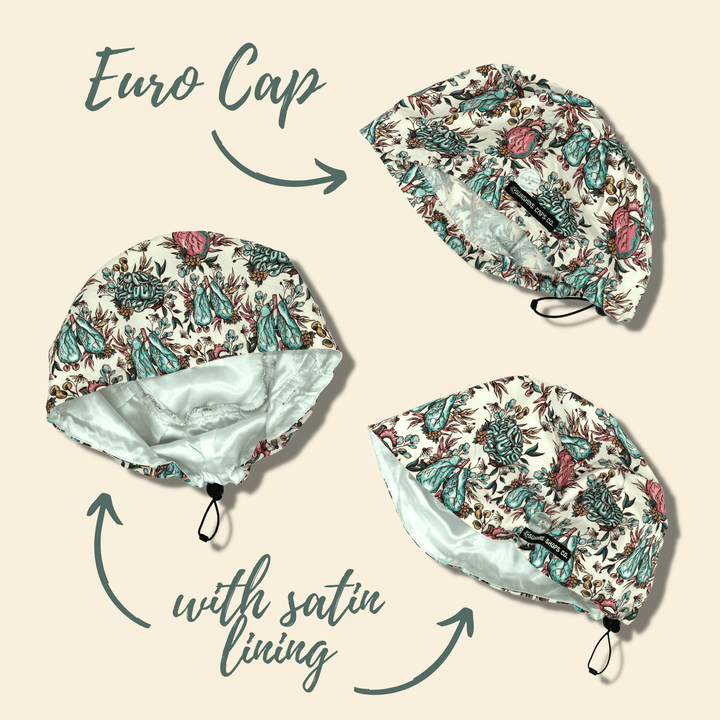 euro scrub cap sample, with satin lining option