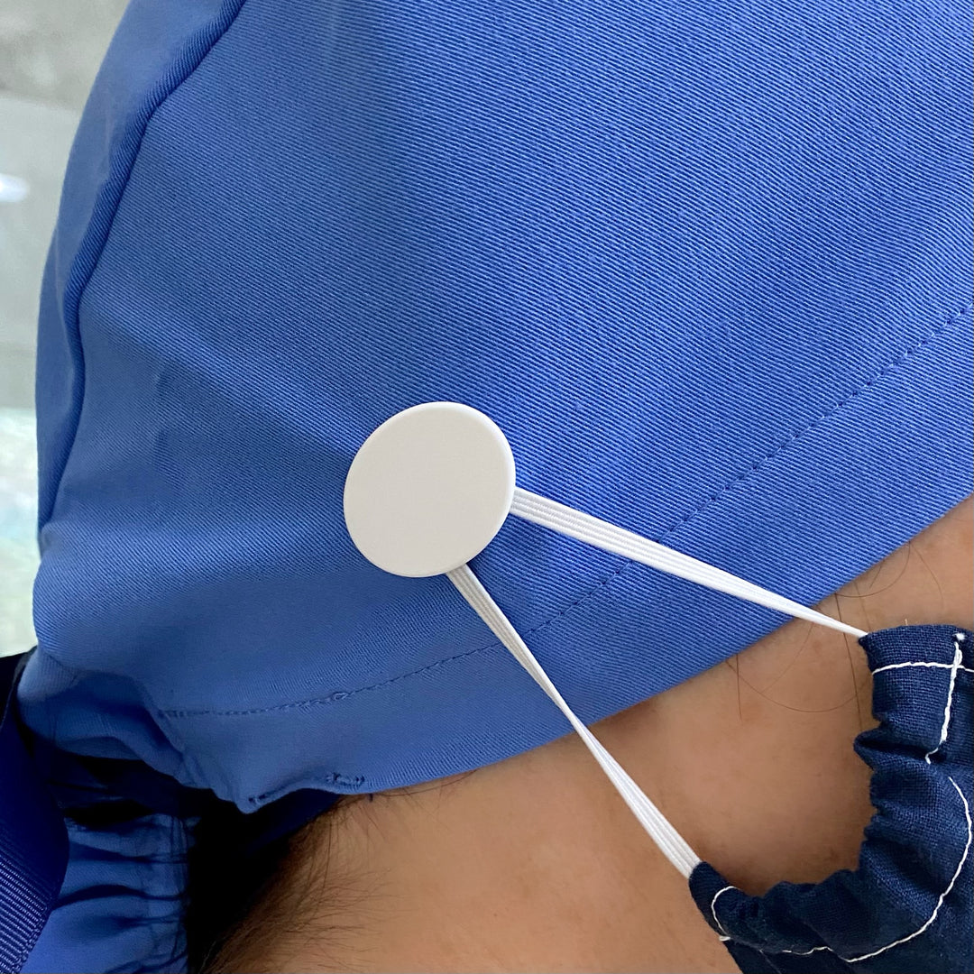 snap buttons for ear relief on scrub caps- white