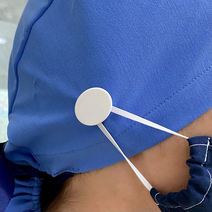 snap buttons for ear relief on scrub caps- white