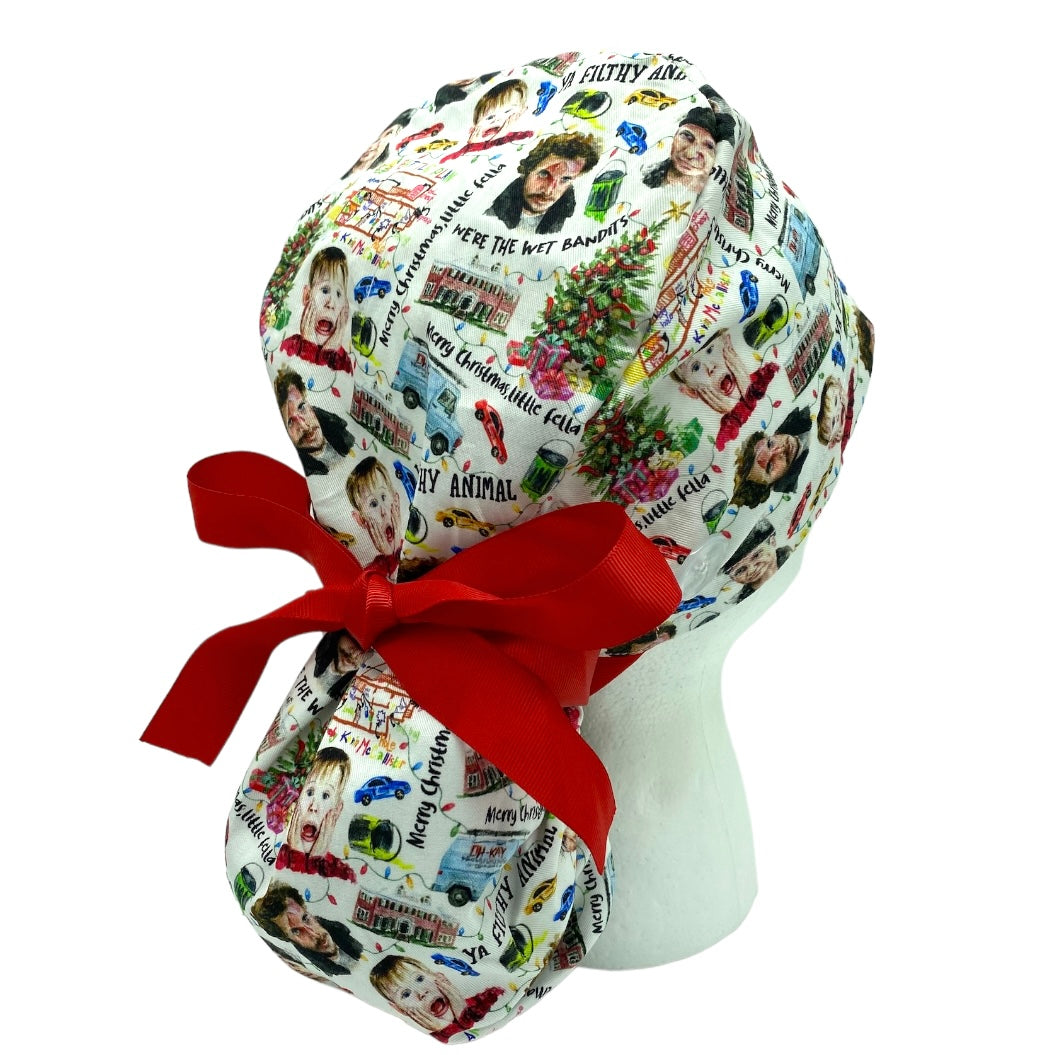 christmas Home Alone Ponytail Scrub Cap for Women, By Sunshine Caps Co.