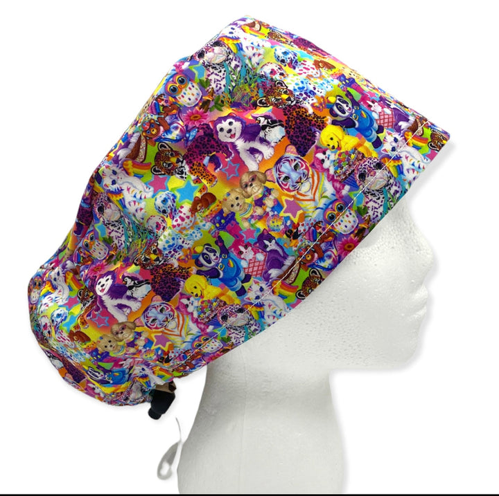 euro 90s lisa frank surgical scrub cap by sunshine caps co. with satin lining